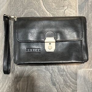 Vintage Texier Black Structured Leather Clutch with Classic Closure